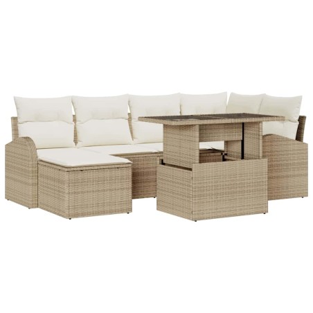 vidaXL Set di divani da giardino da 7 pezzi con cuscini beige in rattan sintetico