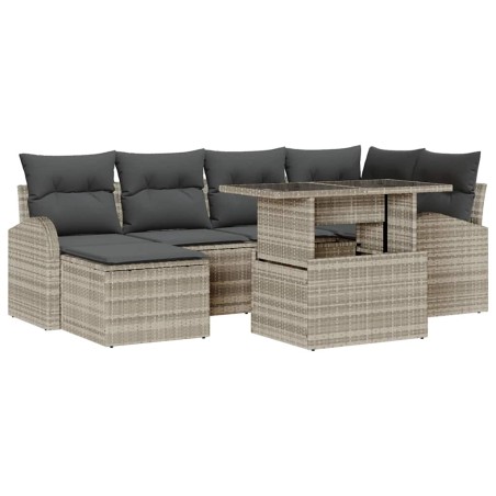 vidaXL Set di Sofà da Giardino a 7 Pezzi con Cuscini in Rattan Sintetico Grigio Chiaro