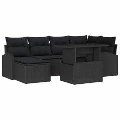 vidaXL Set di divani da giardino 7 pezzi con cuscini in polyrattan nero