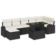 vidaXL Set Divano da Giardino 8 Pezzi con Cuscini in Rattan Sintetico Nero.