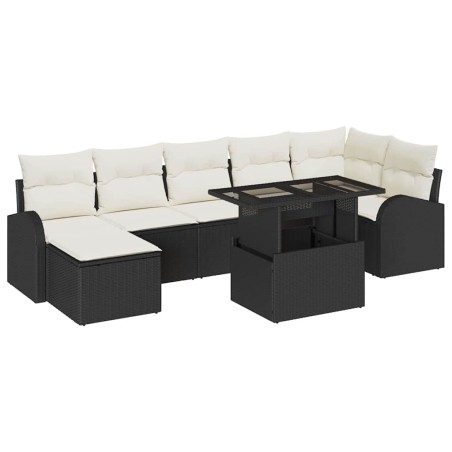vidaXL Set Divano da Giardino 8 Pezzi con Cuscini in Rattan Sintetico Nero.