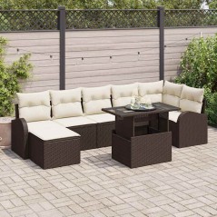 vidaXL Set di divani da giardino 8 pezzi con cuscini in rattan sintetico marrone