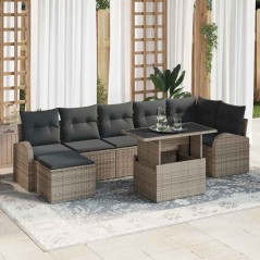 vidaXL Set di divani da giardino 8 pezzi con cuscini in rattan grigio