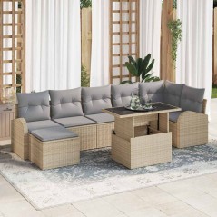 vidaXL Set giardino 8 pezzi con cuscini in polirattan beige