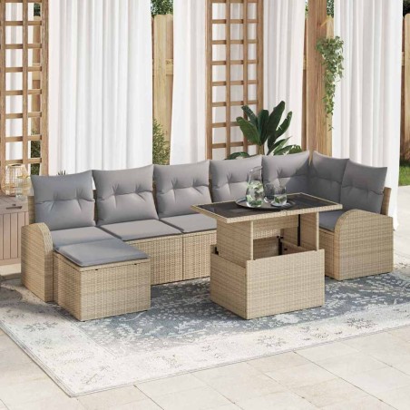 vidaXL Set giardino 8 pezzi con cuscini in polirattan beige