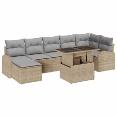 vidaXL Set giardino 8 pezzi con cuscini in polirattan beige