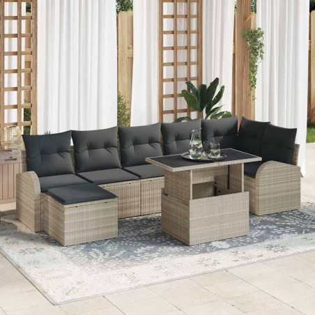 vidaXL Set Divani da Giardino 8 Pezzi con Cuscini Grigio Chiaro in Rattan Sintetico