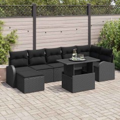 vidaXL Set Divano da Giardino 8 Pezzi con Cuscini in Poly Rattan Nero
