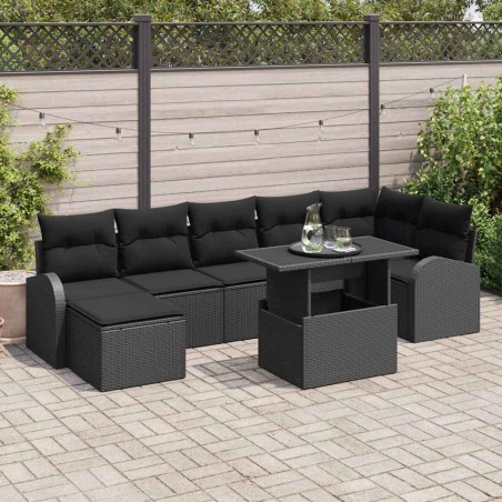 vidaXL Set Divano da Giardino 8 Pezzi con Cuscini in Poly Rattan Nero