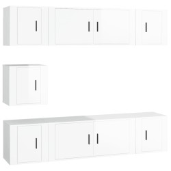 Set di Mobili Porta TV 7 pz Bianco Lucido in Legno Multistrato