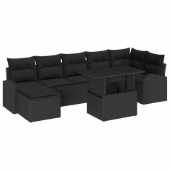 vidaXL Set Divano da Giardino 8 Pezzi con Cuscini in Poly Rattan Nero