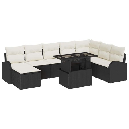 vidaXL Set da giardino a 9 pezzi con cuscini in rattan sintetico neri