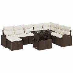 vidaXL Set di divani da giardino 9 pezzi con cuscini marroni in rattan