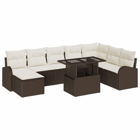 vidaXL Set di divani da giardino 9 pezzi con cuscini marroni in rattan