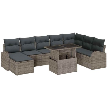 vidaXL Set da giardino in rattan grigio da 9 pezzi con cuscini
