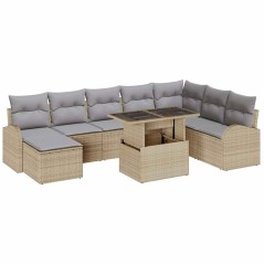 vidaXL Set di divani da giardino 9 pezzi con cuscini beige in rattan sintetico.