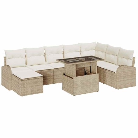 vidaXL Set di divani per il giardino in 9 pezzi con cuscini beige in rattan sintetico