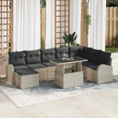vidaXL Set di divani da giardino da 9 pezzi con cuscini grigio chiaro in rattan polimerico