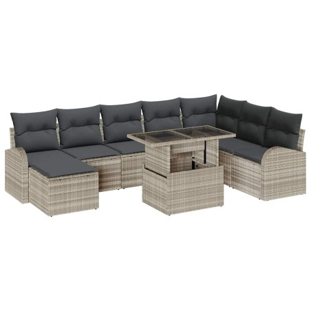 vidaXL Set di divani da giardino da 9 pezzi con cuscini grigio chiaro in rattan polimerico