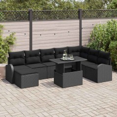 vidaXL Set di Divano da Giardino - 9 Pezzi con Cuscini in Rattan Sintetico Nero