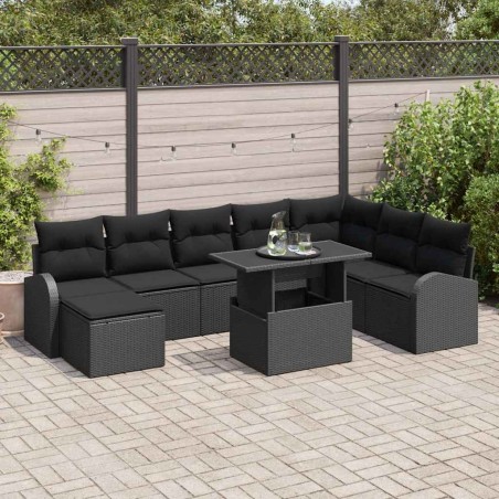 vidaXL Set di Divano da Giardino - 9 Pezzi con Cuscini in Rattan Sintetico Nero