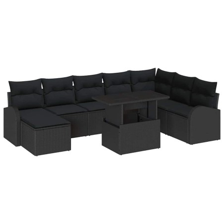 vidaXL Set di Divano da Giardino - 9 Pezzi con Cuscini in Rattan Sintetico Nero