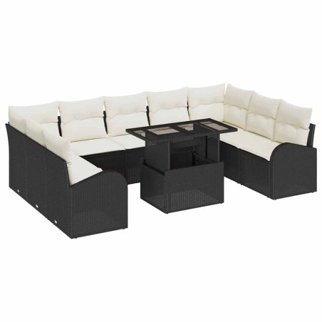 vidaXL Set da Giardino 10 Pezzi con Cuscini in Rattan Sintetico Nero
