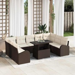 vidaXL Set da Giardino in 10 Pezzi con Cuscini in Poly Rattan Marrone