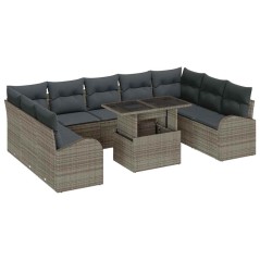 vidaXL Set di divani da giardino da 10 pezzi con cuscini in rattan sintetico grigio