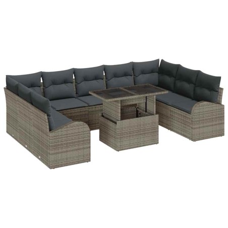 vidaXL Set di divani da giardino da 10 pezzi con cuscini in rattan sintetico grigio