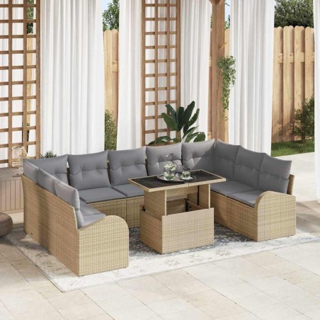vidaXL Set divano da giardino di 10 pezzi con cuscini in polyrattan beige