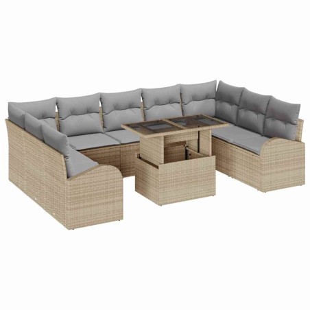 vidaXL Set divano da giardino di 10 pezzi con cuscini in polyrattan beige
