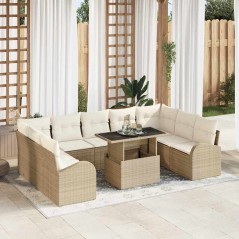 vidaXL Set di divani da giardino da 10 pezzi con cuscini in rattan sintetico beige