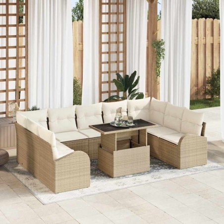 vidaXL Set di divani da giardino da 10 pezzi con cuscini in rattan sintetico beige
