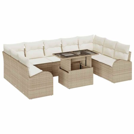 vidaXL Set di divani da giardino da 10 pezzi con cuscini in rattan sintetico beige