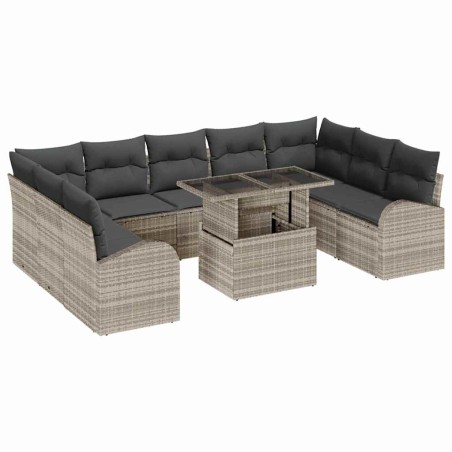 vidaXL Set di Divani da Giardino 10 Pezzi con Cuscini in Rattan Sintetico Grigio Chiaro