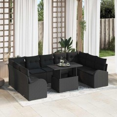 vidaXL Set di divani da giardino da 10 pezzi con cuscini in rattan sintetico nero