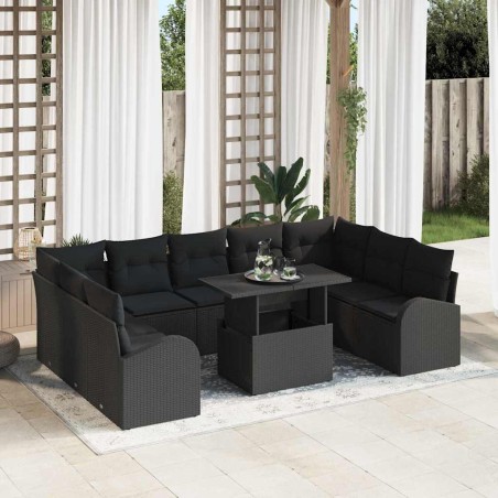 vidaXL Set di divani da giardino da 10 pezzi con cuscini in rattan sintetico nero
