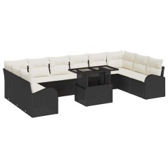 vidaXL Set di divani da giardino da 11 pezzi con cuscini in rattan sintetico nero