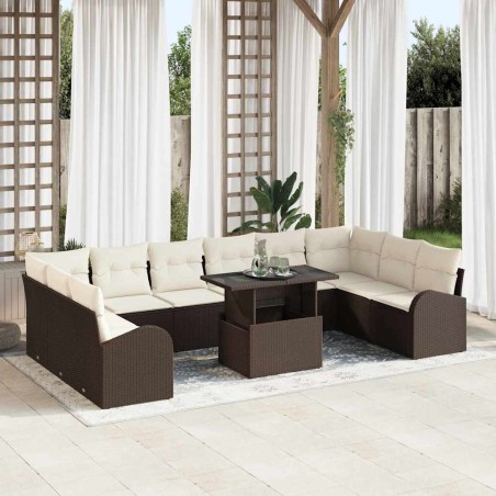 vidaXL Set di divani da giardino da 11 pezzi in rattan sintetico marrone