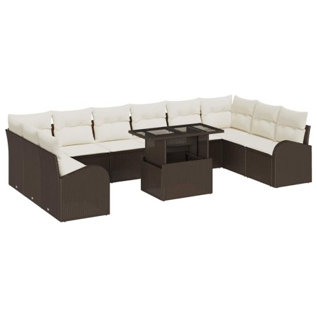 vidaXL Set di divani da giardino da 11 pezzi in rattan sintetico marrone