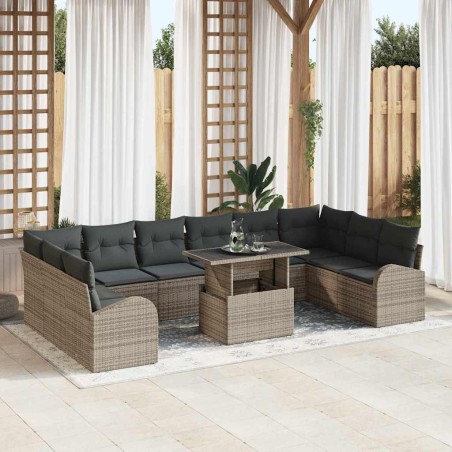 vidaXL Set Giardino 11 Pezzi con Cuscini in Rattan Grigio