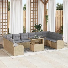 vidaXL Set di Divani da Giardino con 11 Pezzi e Cuscini in Rattan Sintetico Beige