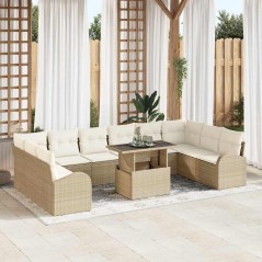 vidaXL Set da giardino con 11 pezzi e cuscini in rattan sintetico beige