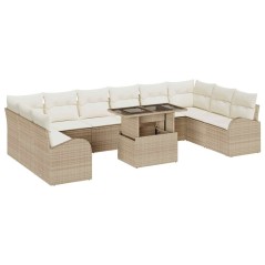 vidaXL Set da giardino con 11 pezzi e cuscini in rattan sintetico beige