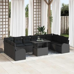 vidaXL Set di divani da giardino in 11 pezzi con cuscini in rattan sintetico nero