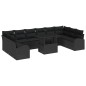 vidaXL Set di divani da giardino in 11 pezzi con cuscini in rattan sintetico nero