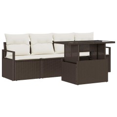 vidaXL Set di Sofà da Giardino a 5 Pezzi con Cuscini Marroni in Rattan