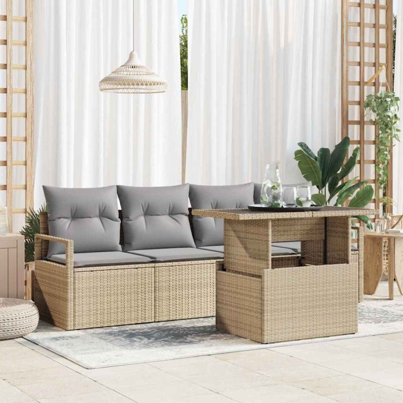 vidaXL Set da giardino 5 pezzi con cuscini beige in rattan poliestere