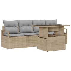vidaXL Set da giardino 5 pezzi con cuscini beige in rattan poliestere